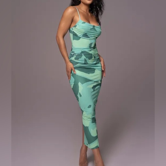 JLUXLABEL Green Ruched Dress - Picture 1 of 5